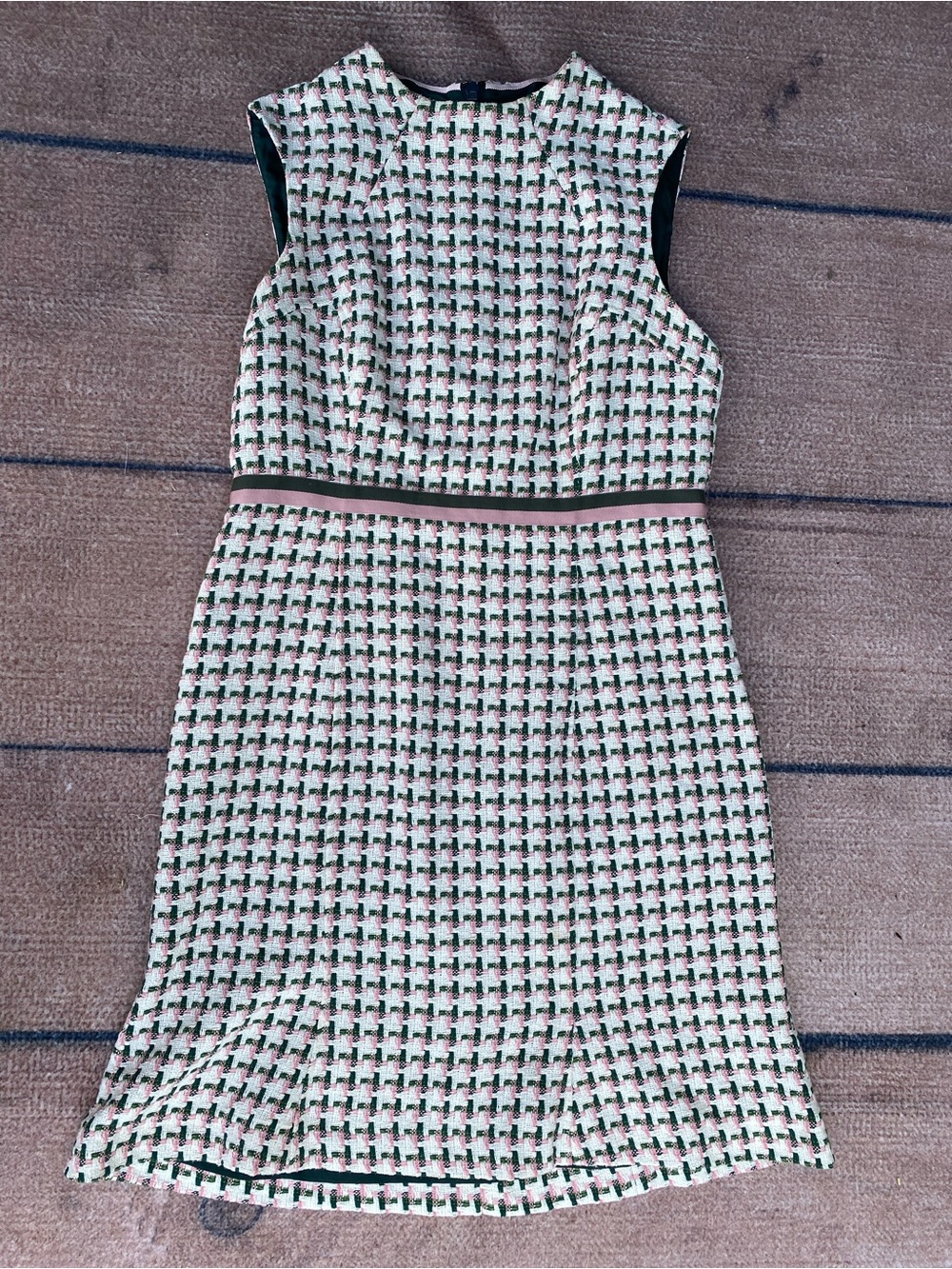 Boden preppy pink green herringbone old money teacher dress 10